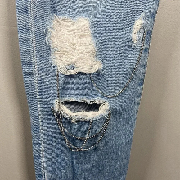 IRO Genn Blue Distressed Silver Detailing Chain Jeans Womens Size 27 ($325) - Picture 8 of 16